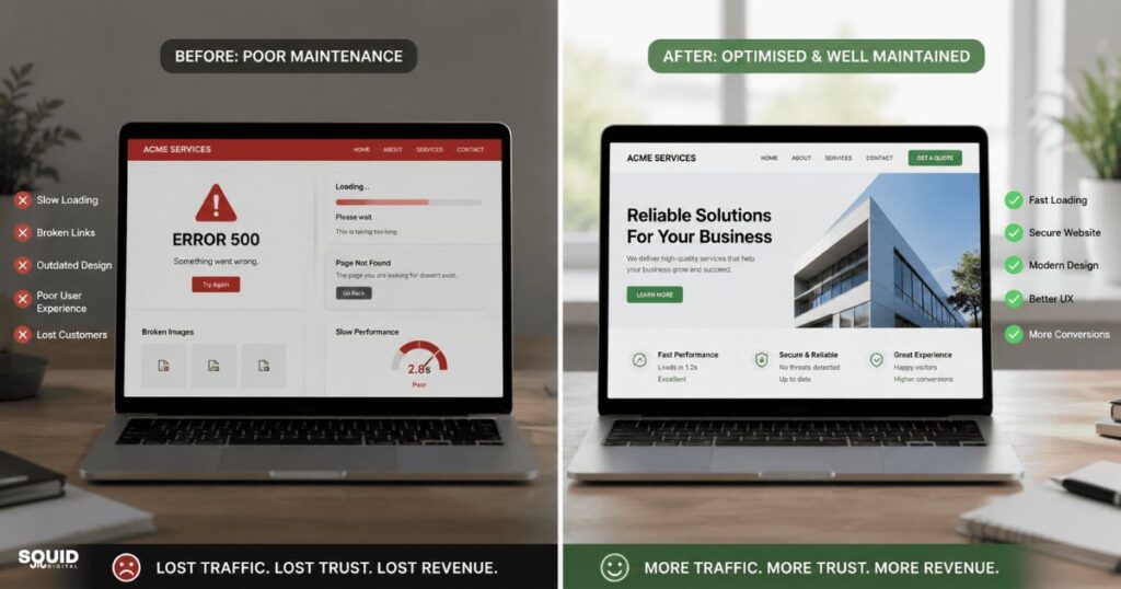 4 website maintenance before after comparison squid digital agency sydney