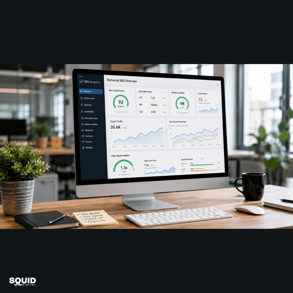 The Pod 46 Technical SEO analysis dashboard showing website performance improvements for growing businesses