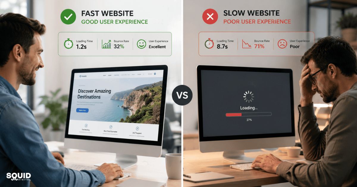 Proven Web Speed Optimisation Methods to Improve Performance 2 Web speed optimisation dashboard displayed on a modern business website workspace