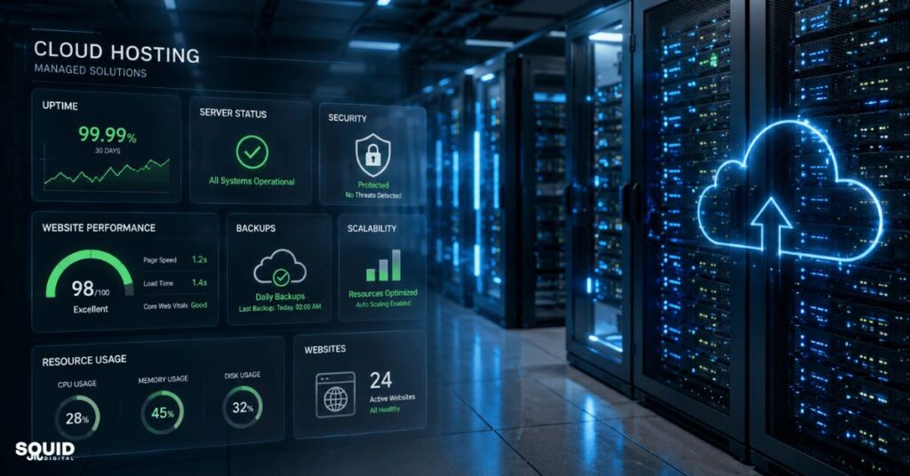 Managed Hosting vs Cheap Shared Hosting: Practical Business Benefits 3 Managed hosting infrastructure for secure and scalable business websites