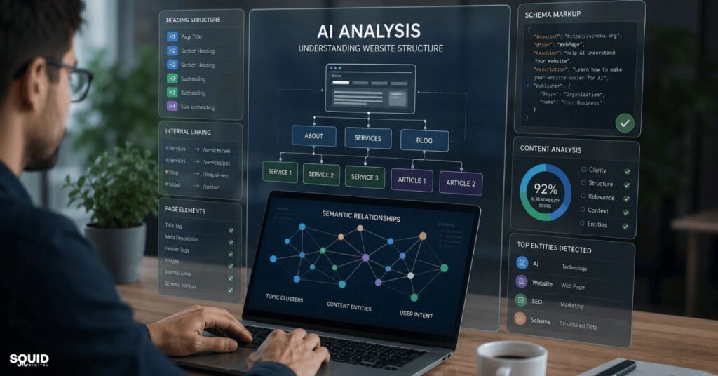 Simple Yet Powerful Tips to Help AI Understand Your Website 2 AI analysing website structure to better understand website content