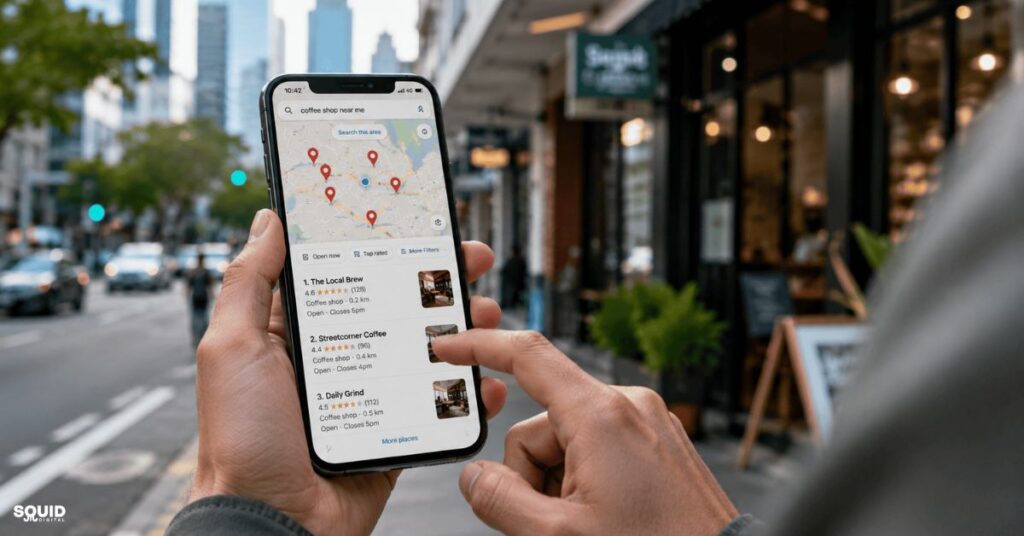 Practical Local SEO Strategy for Small Business Growth 2 Customer using local search results as part of a local SEO strategy for small business discovery.