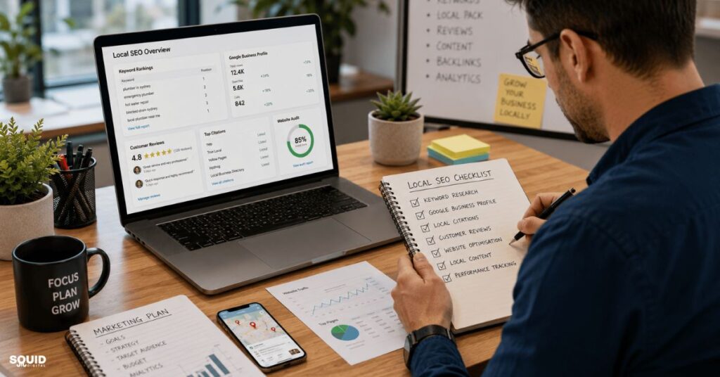 Practical Local SEO Strategy for Small Business Growth 4 Professional implementing a local SEO strategy for small business using a practical optimisation checklist.