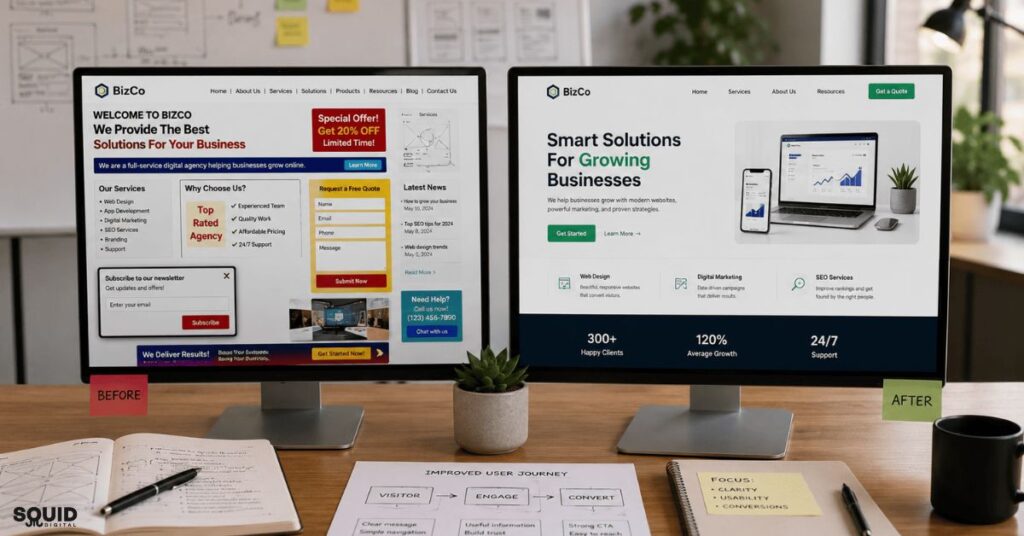 How UX Design Improves Conversions for Better Customer Engagement 4 Website usability comparison highlighting how UX design improves conversions by reducing friction.